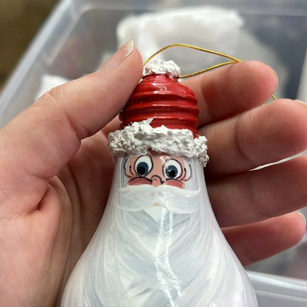 Vintage Handpainted Light Bulb Christmas Ornaments Santa Reindeer Collectible